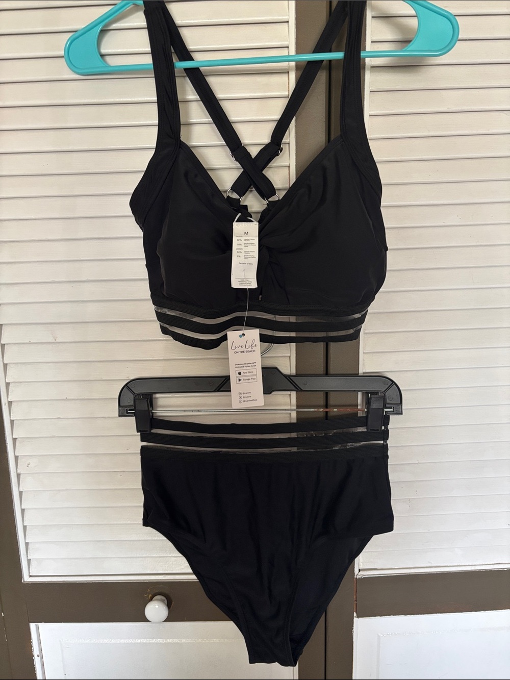 Cupshe Black Strappy Bralette and High-Waist Bikini
